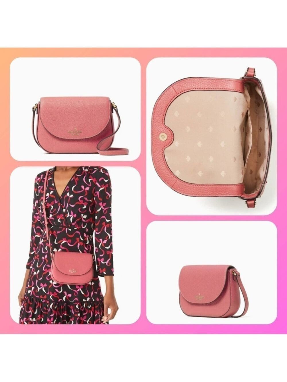 KATE SPADE LEILA MINI FLAP CROSSBODY MASONS BRICK PINK LEATHER